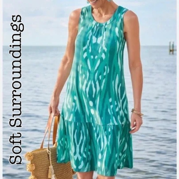 Soft Surroundings Soledad Blue Ikat Tank Dress Size XLarge - Picture 1 of 11